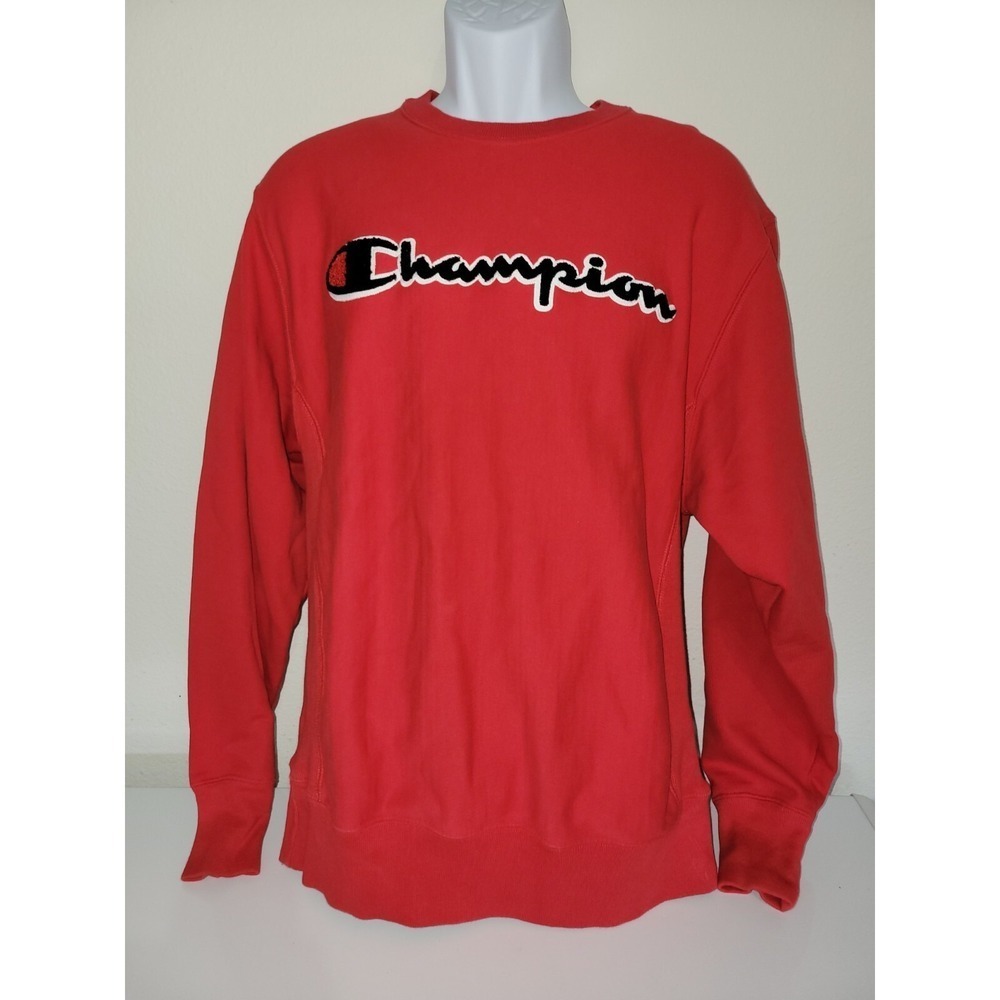 Vintage Champion‎ Reverse Weave Script Logo Crewneck Sweatshirt Red Mens Medium